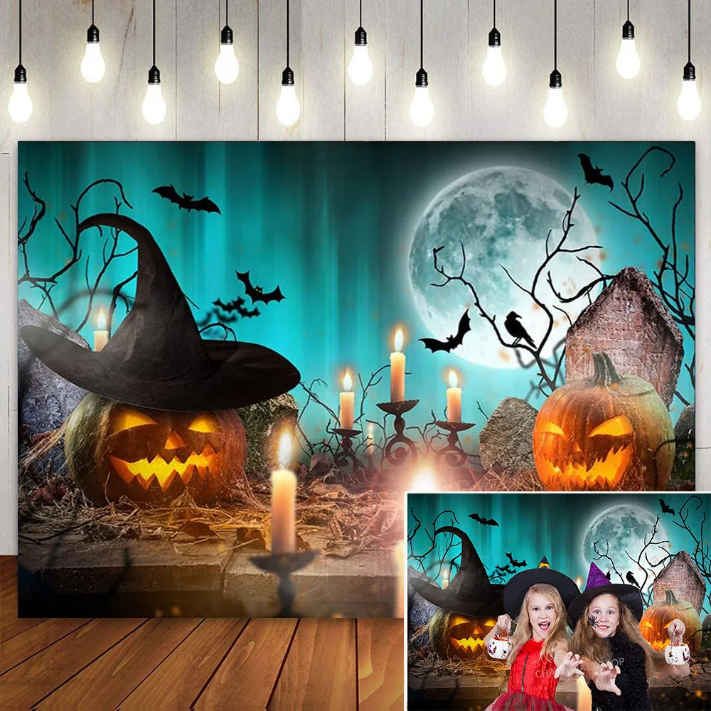 

Halloween Backdrop Pumpkin Horror Forest Photography Background Spooky Ghost Graveyard Skeleton Horrible Party Decoration Banner