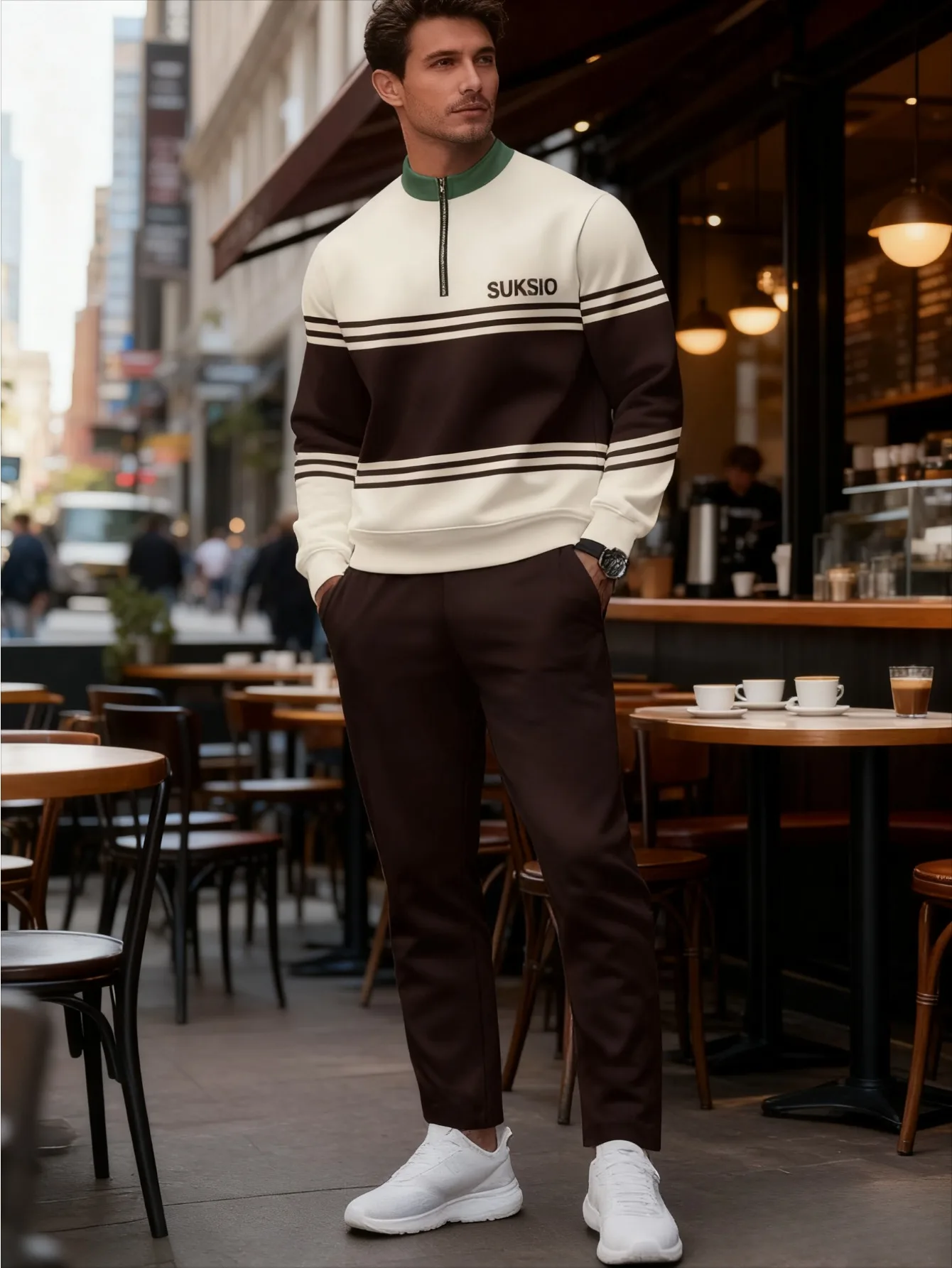 Комплект из 2 предметов, модный мужской спортивный топ с длинными рукавами и длинные брюки в европейском и американском стиле.