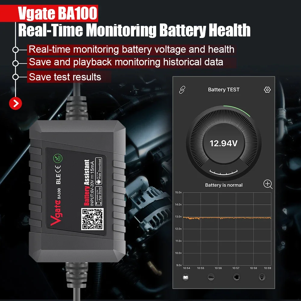 Vgate BA100 Voltage Car Battery Tester 12V For Android/IOS Automotive Circuit Analyzer Tester Bluetooth 4.0 Auto Battery Tester