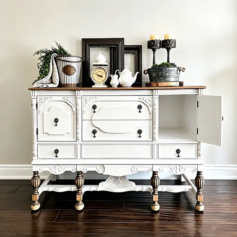 Retro Solid Wood Carved Flower Entryway Cabinet Living Room Wall Partition Storage American Style White Decorative Dining