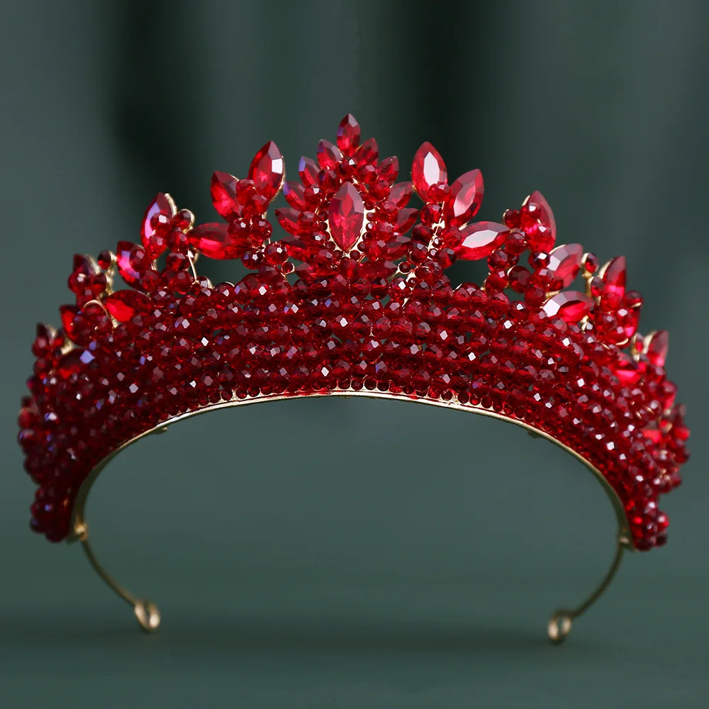 DIEZI Handmade 10 Colors Luxury Elegant Crystal Beads Tiara For Women Wedding Party Queen Bridal Bride Crown Hair Accessories