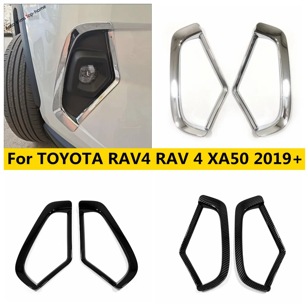 ABS Chrome Carbon Black Front Fog Lamp Light Car Frame Overlay Decoration Cover Trim Fit For TOYOTA RAV4 RAV 4 XA50 2019 - 2024