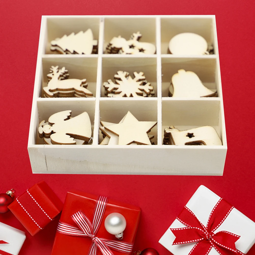 

72 pcs 9 Compartments Wooden Crafts Christmas Tree Hangings Diy Graffiti Painting Pendants Educational Creative Practical