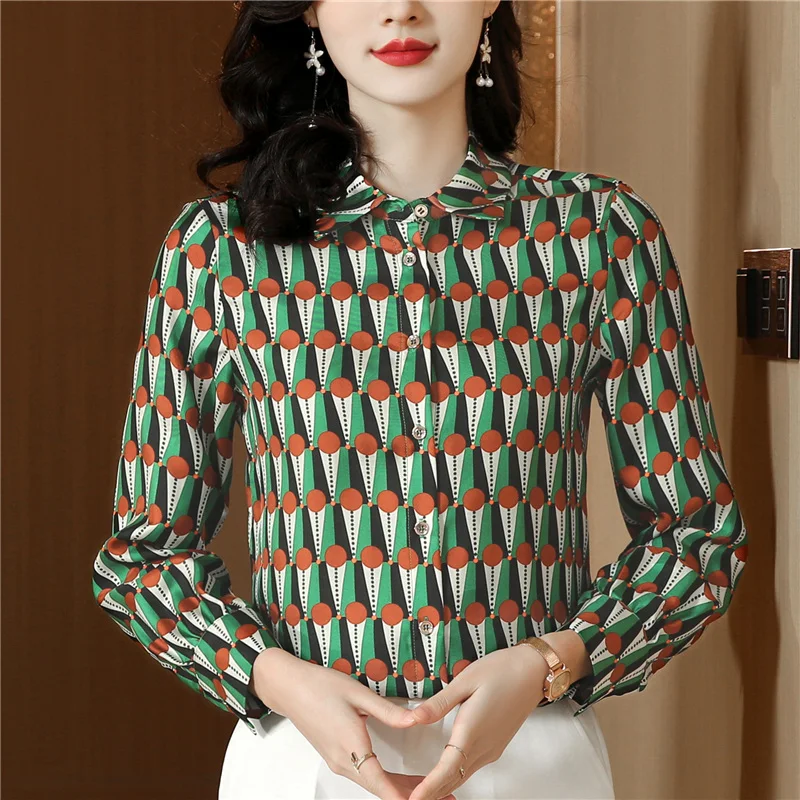 

Unique WomenClothing Twill Silk Polka Dot Print Color Shirt Top