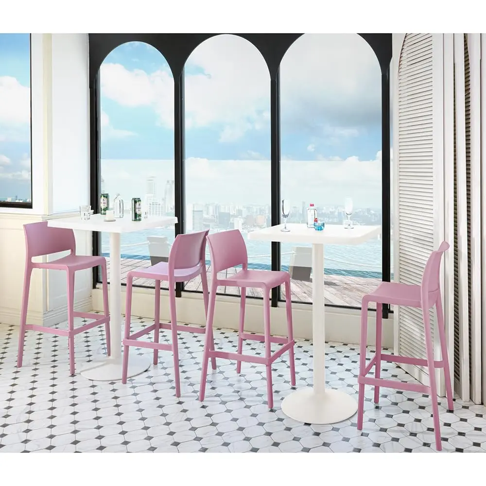 Stackable Bar Stool Set of 2 White Modern Kitchen Counter Height Metal Frame, Customized