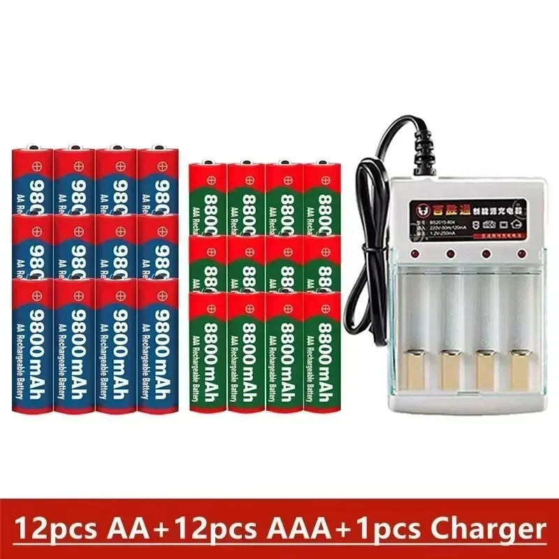 

Rechargeable Battery 1.5V AA 9800Mah 1.5V AAA 8800Mah Alkaline with Charger for Computer Clock Radio Video Game Digital Camera