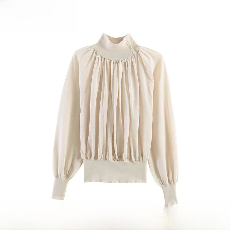 

Новинка Весна-Лето: Модная женская трикотажная рубашка с драпировкой и вставками, универсальная, повседневная, свободного кроя, из полиэстера, модель 3653006