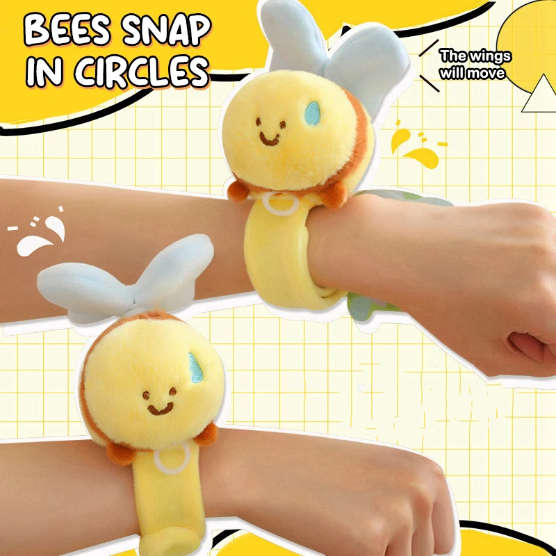 Lovely Plush Bow Sweating Bee Clap Circle Toys Slap Flapping Wings Fluffty Stuffed Bracelet Hand Ring Wristband Kid Funny Toys