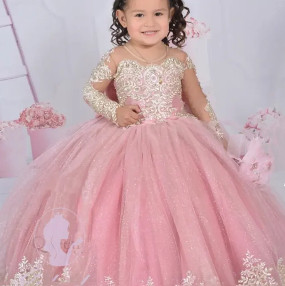 

Customized Ivory Flower Girl Dresses For Wedding Appliques Floor Length Kids Birthday Party First Communion Pageant Gown