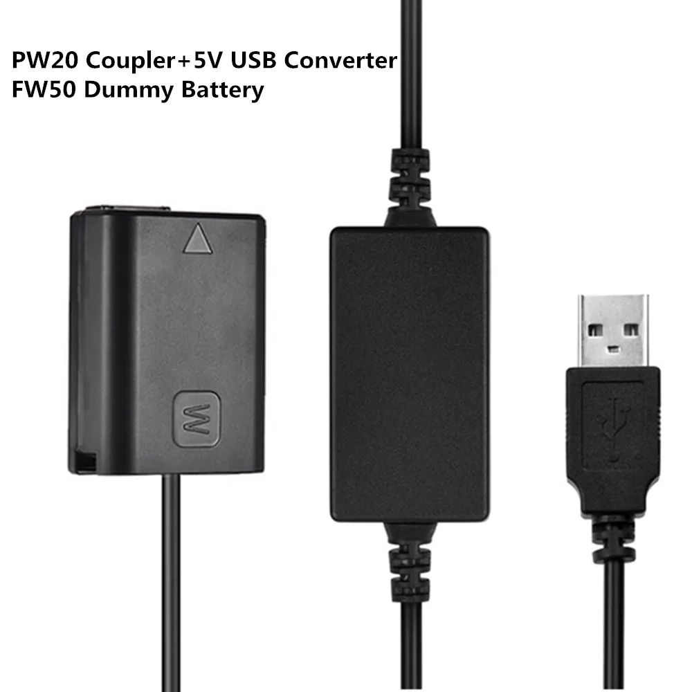 5V USB Converter AC PW20 NP FW50 Dummy Battery for Sony Alpha A5100 A6300 A7R A7 A7II A7RII A7SII NEX-C3 NEX-3N SLT-A33 Camera