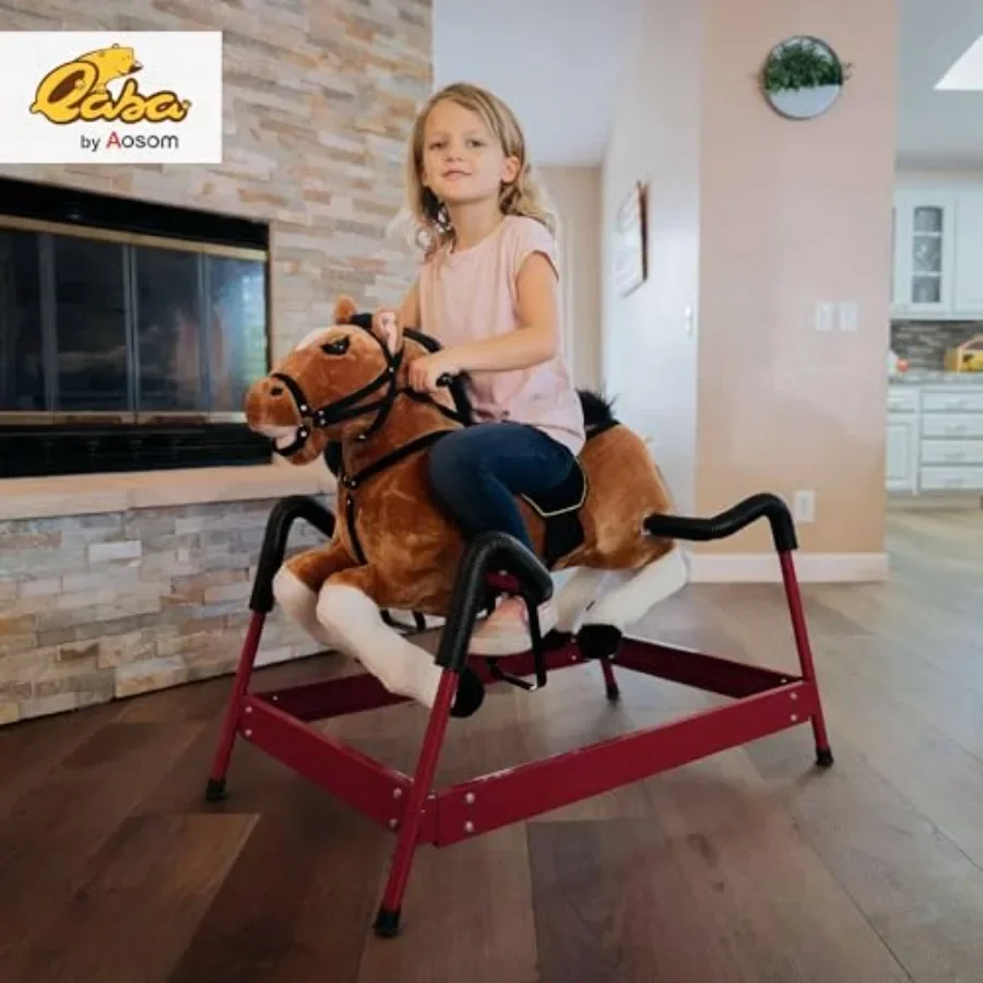 Durable Plush Toddlers Spring Rocking Horse, Bouncing Rocker Toy with Realistic Sounds