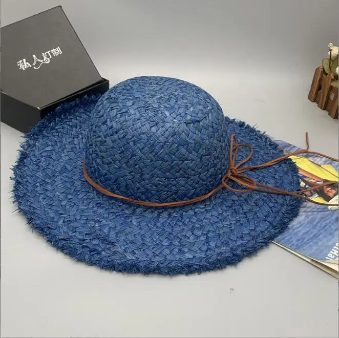 2024 Hand woven colorful raffia small eaves sun shading Beach Hat face trimming straw hat is convenient to carry on vacation hat