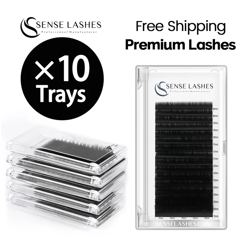 SENSE LASHES 16 Rows Individual Lashes 0.03-0.20 C/CC/D/DD Mix 8-15 Matte Black Professional Soft Natural Eyelash Extensions