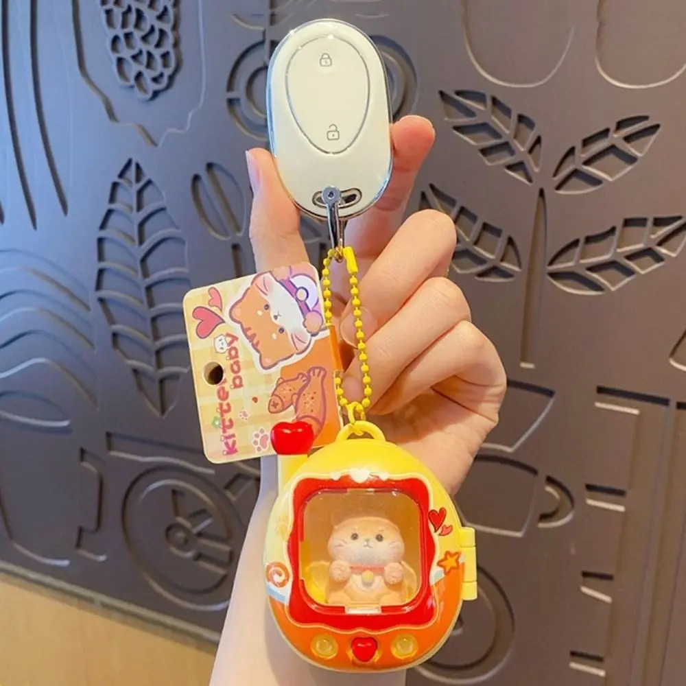 Cute Mini Cat Dog Keychain Retro Television Bag Charm Light Up Pendant Pet Lovers Press Flash Animals Keyring Bag Pendant