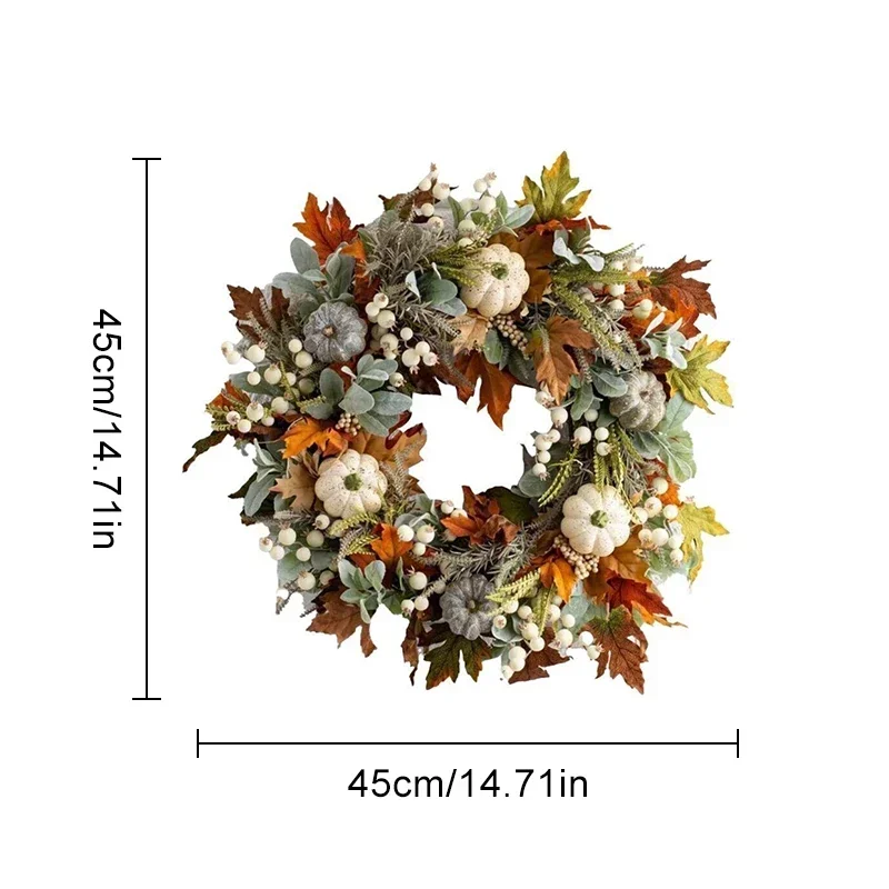 Thanksgiving Artificial Fall Maple Leaf and Pumpkin Wreath for Front Door Home Farmhouse Decor Harvest Festival Hanging Garland