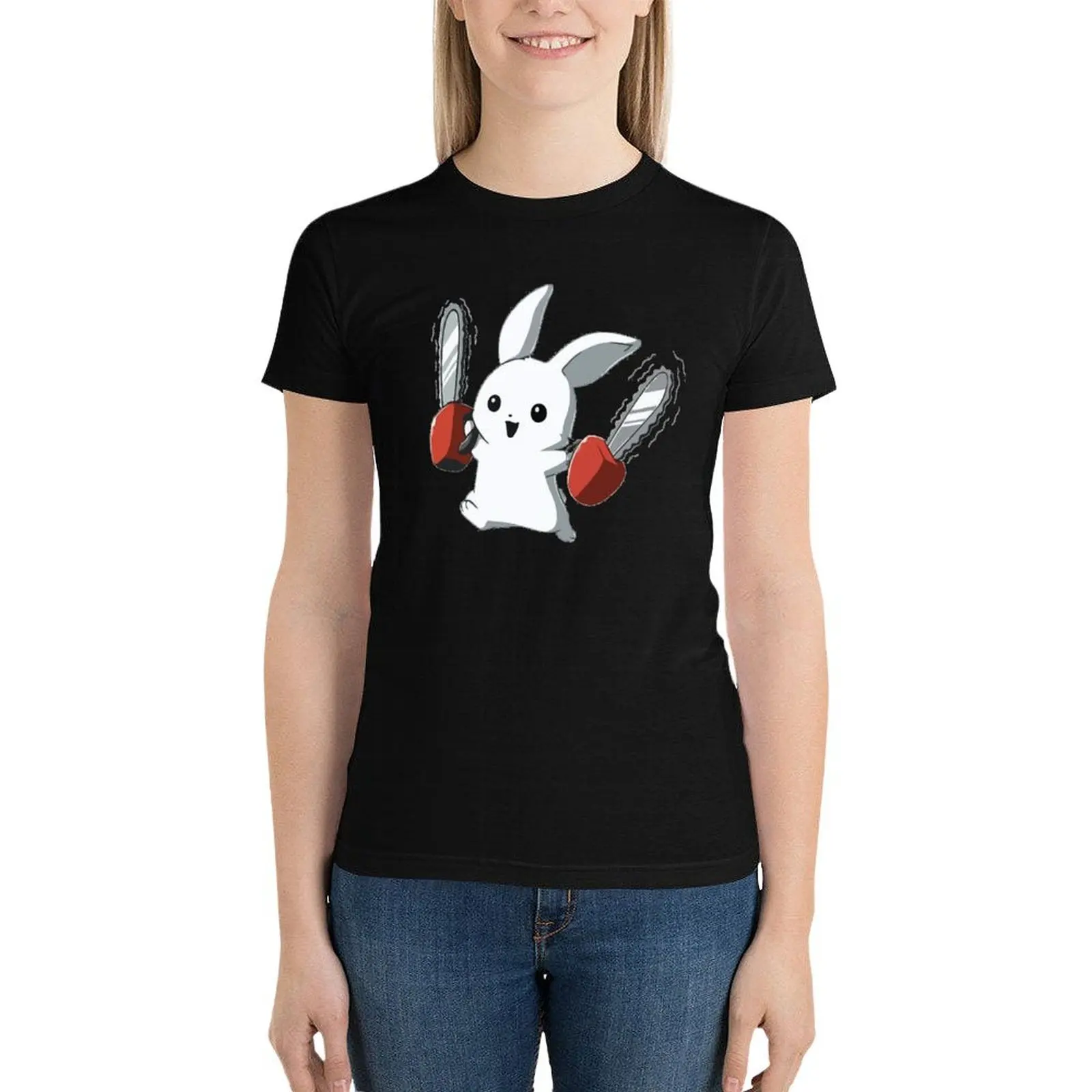 Funny Bunny with Chainsaw T-Shirt graphics vintage clothes Women t-shirts