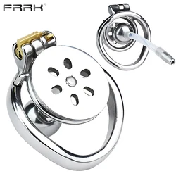 FRRK Urethral Inverted Stainless Steel Chastity Cage with Massage Balls for Man Detachable Adults Toys Intimate Sex Products