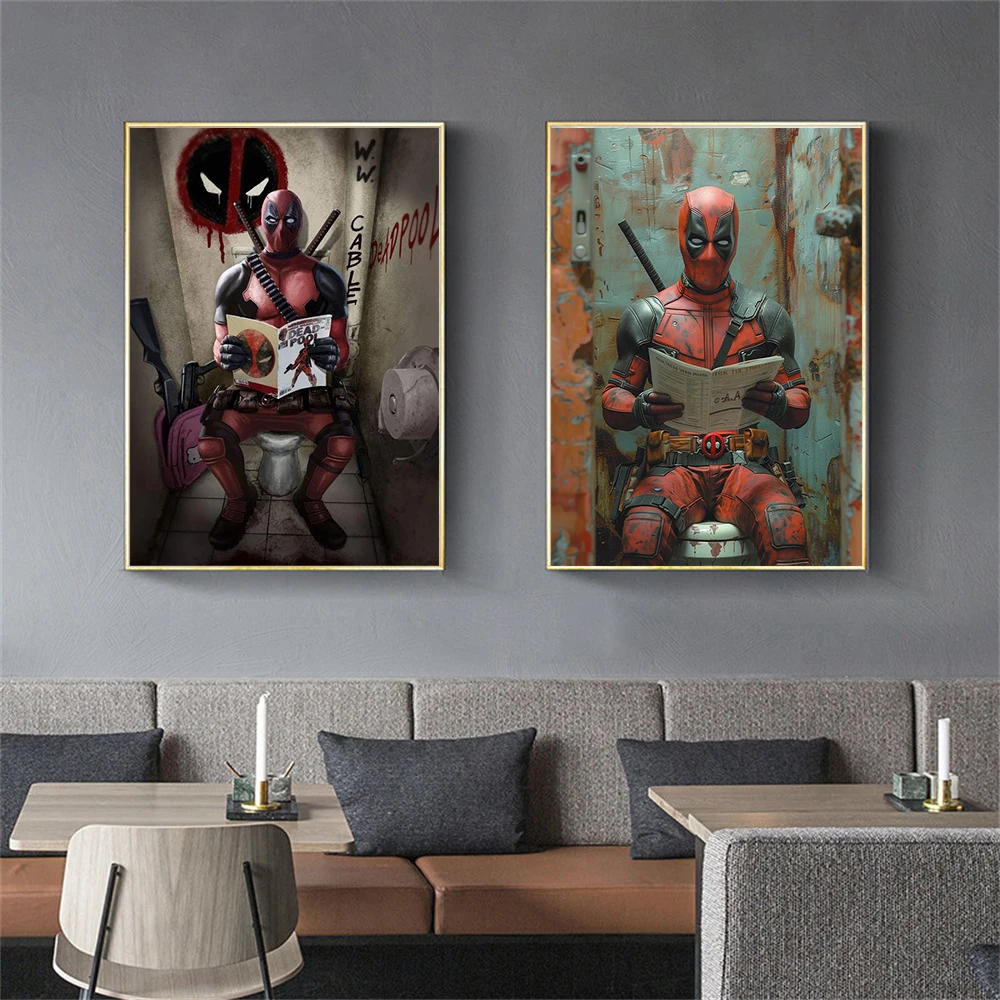 

Marvel Deadpool Read Newspaper On The Toilet Wall Canvas Painting Poster Decor Modern Home Decoration Picture For Barthroom