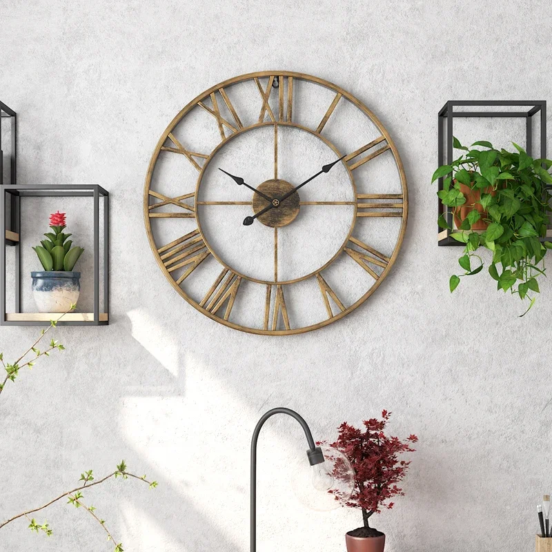 

Roman Iron Wall Clock Modern Minimalist Living Room Decor European Style Silent Quartz Clock Artistic Home Wall Art Decor