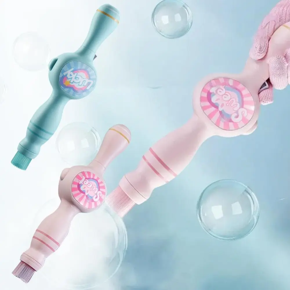 Máquina de bolhas colorida portátil, design leve, jogo interativo, varinha elástica de neblina, soprador automático de bolhas para festa
