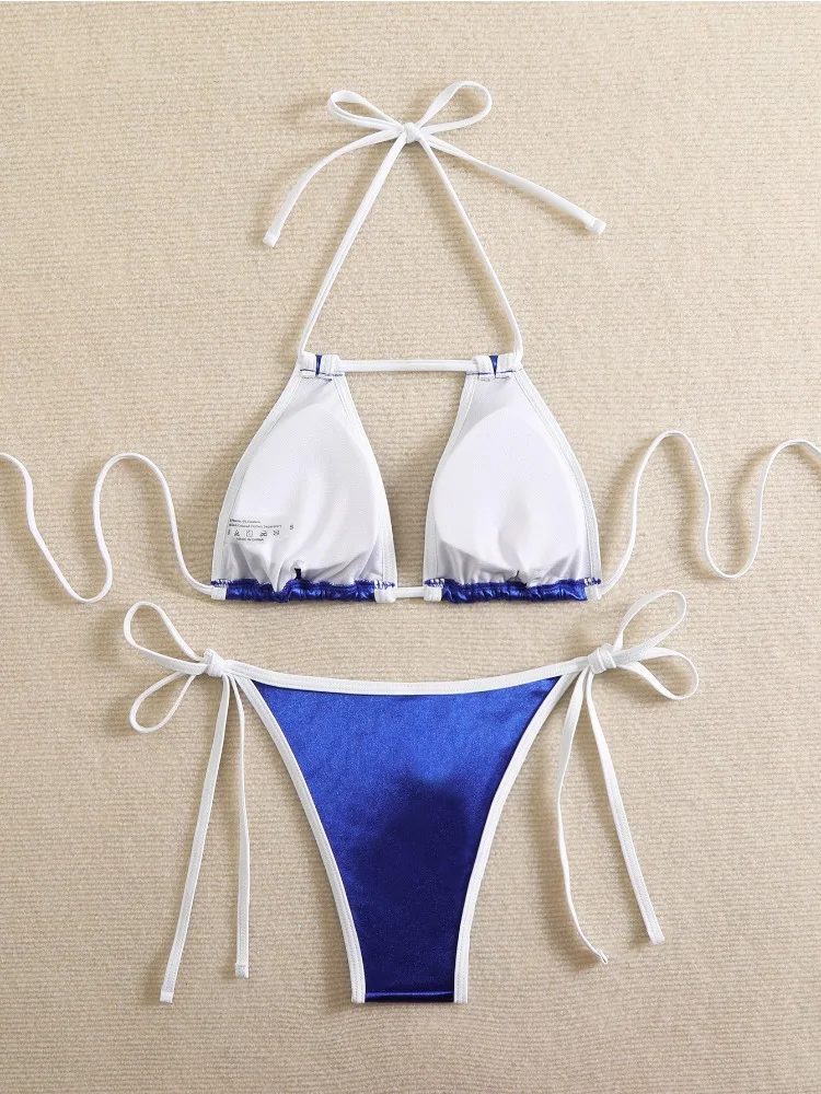 المرأة مثير مايكرو ثونغ الرسن العلوي مثلث البرازيلي مجموعة البكيني ملابس السباحة المايوه بحر 2025 جديد 2 قطعة مجموعة للمرأة