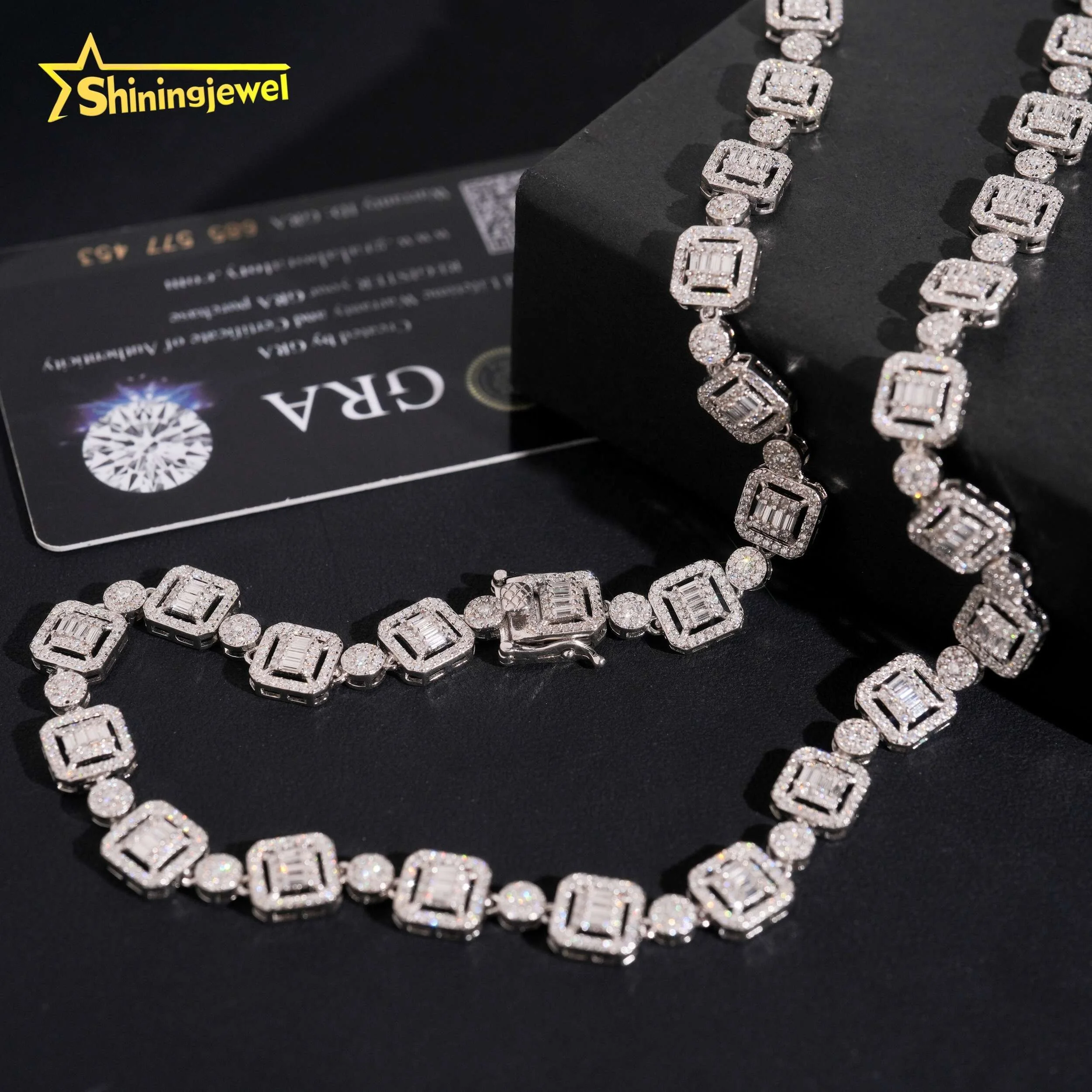 GRA Certificate High Quality 9.5mm VVS Moissanite Silver 925 Iced Out Chain Diamond Necklace...