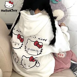 Miniso Sanrio-Sudadera con capucha de Hello Kitty para niña, Top Kawaii dulce y fresco, ropa Vintage holgada para pareja, estilo Harajuku, Y2K, otoño