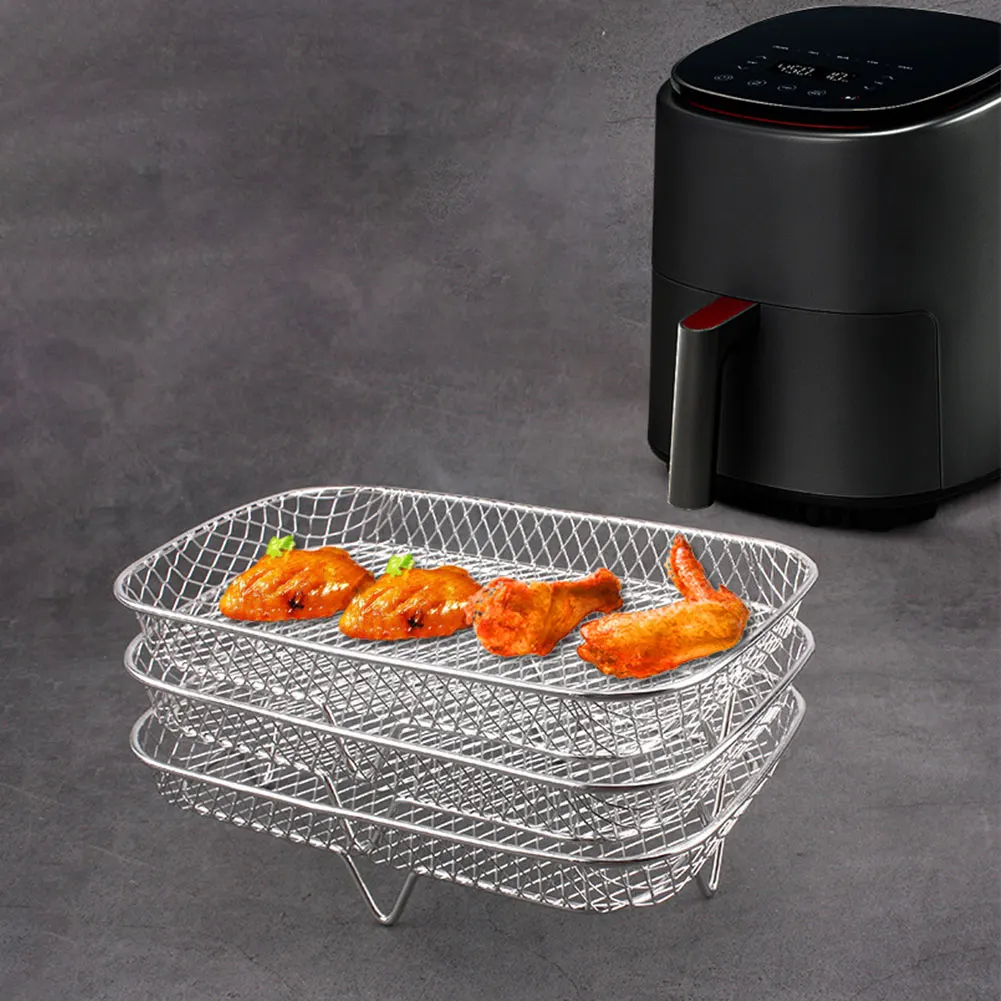 رف مقلاة هوائية رف شواء من الفولاذ المقاوم للصدأ مقلاة هوائية فرن شواء باخرة 3 طبقات سلة شواء شبكية للمطبخ المنزلي