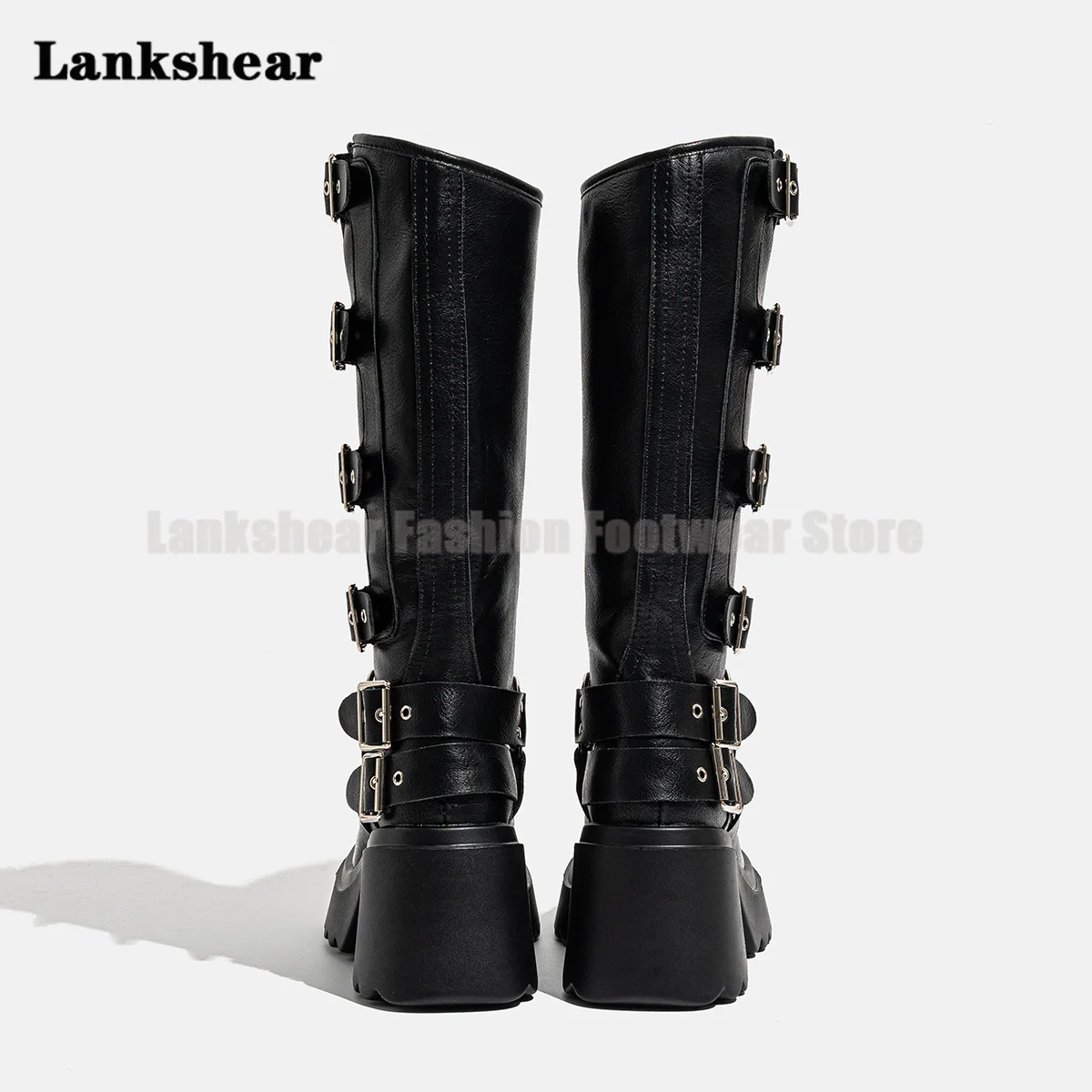 Thick Heel Platform Rider Boots for Women Western Cowboy Boots Winter New Women's High Belt Buckle Round Toe Fashion Booties