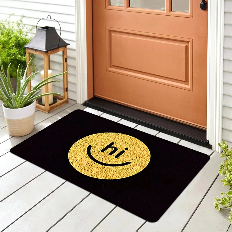 Yellow Round Smiley Face Doormat, Modern Minimalist Entryway Mat, Indoor Hallway Doormat, Gift, Friendly Welcome Mat