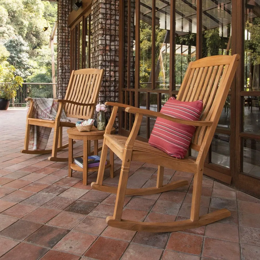 Arie Patio Porch Rocking Chair for Outdoor, Single Item/Natural Teak