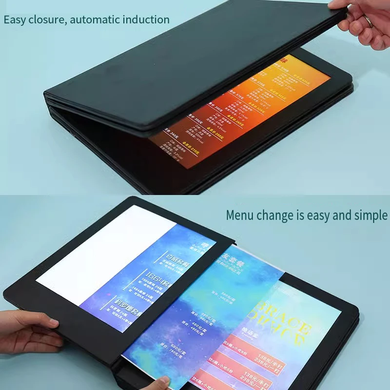 LED Menu Covers  Backlit Light Double Panel Menu Holder PU Leather Menu Folder Fits Paper for Restaurant Hotel Club Bar Wine