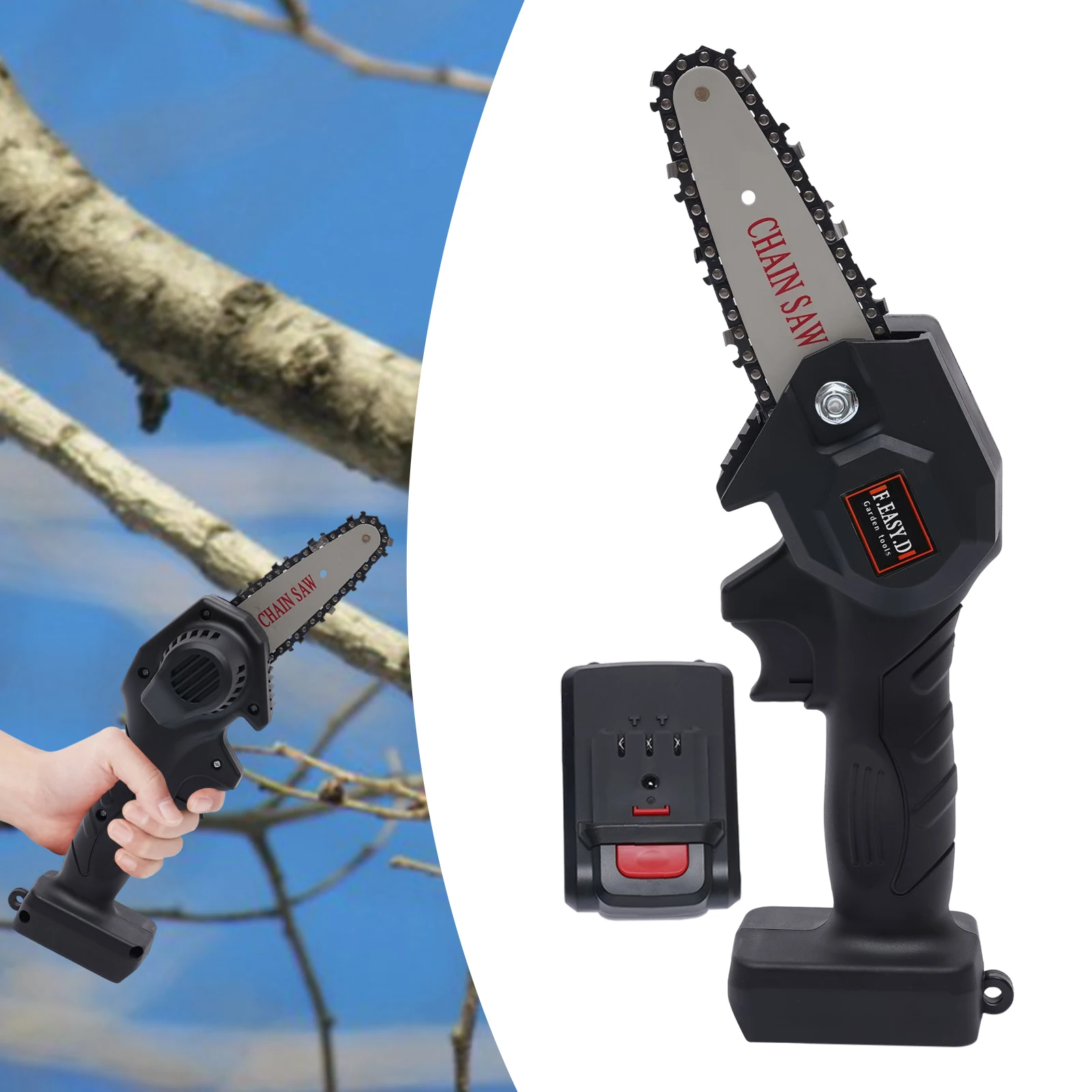 

Mini Chainsaw Cordless 4-Inch Power Chain Saws Portable Handheld Power Saw with Security Lock for Tree Trimming and Wood Cutting