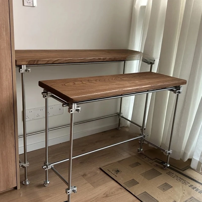 طاولة الجوز بسيطة وحديثة من الفولاذ المقاوم للصدأ لغرفة المعيشة المنزلية وأريكة القهوة المستطيلة وطاولة جانبية للشرفة #1