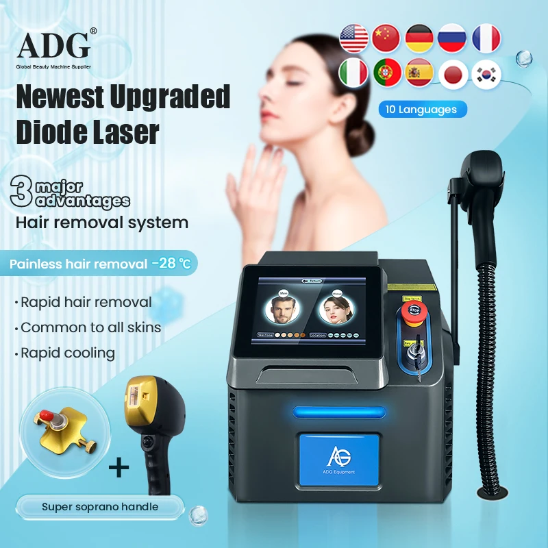 

ADG Portable 3 Wavelengths Epilator Painless Depiladora 808nm 755nm 1064nm Diode Laser Hair Removal Beaurty Machine