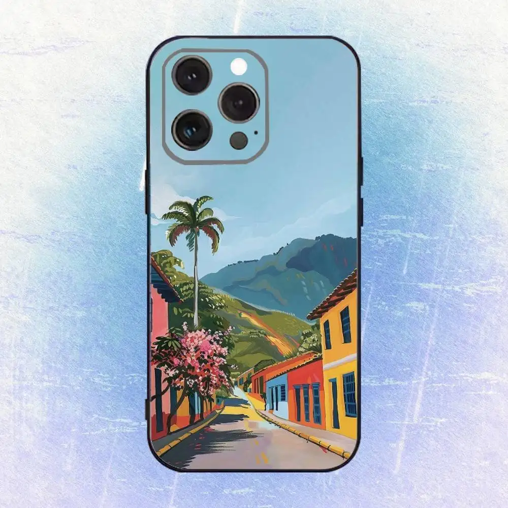 حافظة هاتف مطبوعة فنية إلكترونية من فنزويلا لهواتف iPhone 17,16,15,14,13,12,11 Plus، Pro Max، XS، غطاء أسود من السيليكون الناعم #2