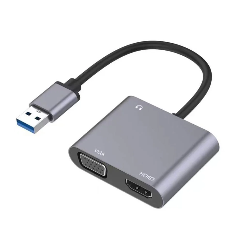 

1920 * 1080P Dual Output Multi Display Converter USB to HDMI Compatible VGA Adapter for Mac OS Windows 7/8/10/11 Laptops