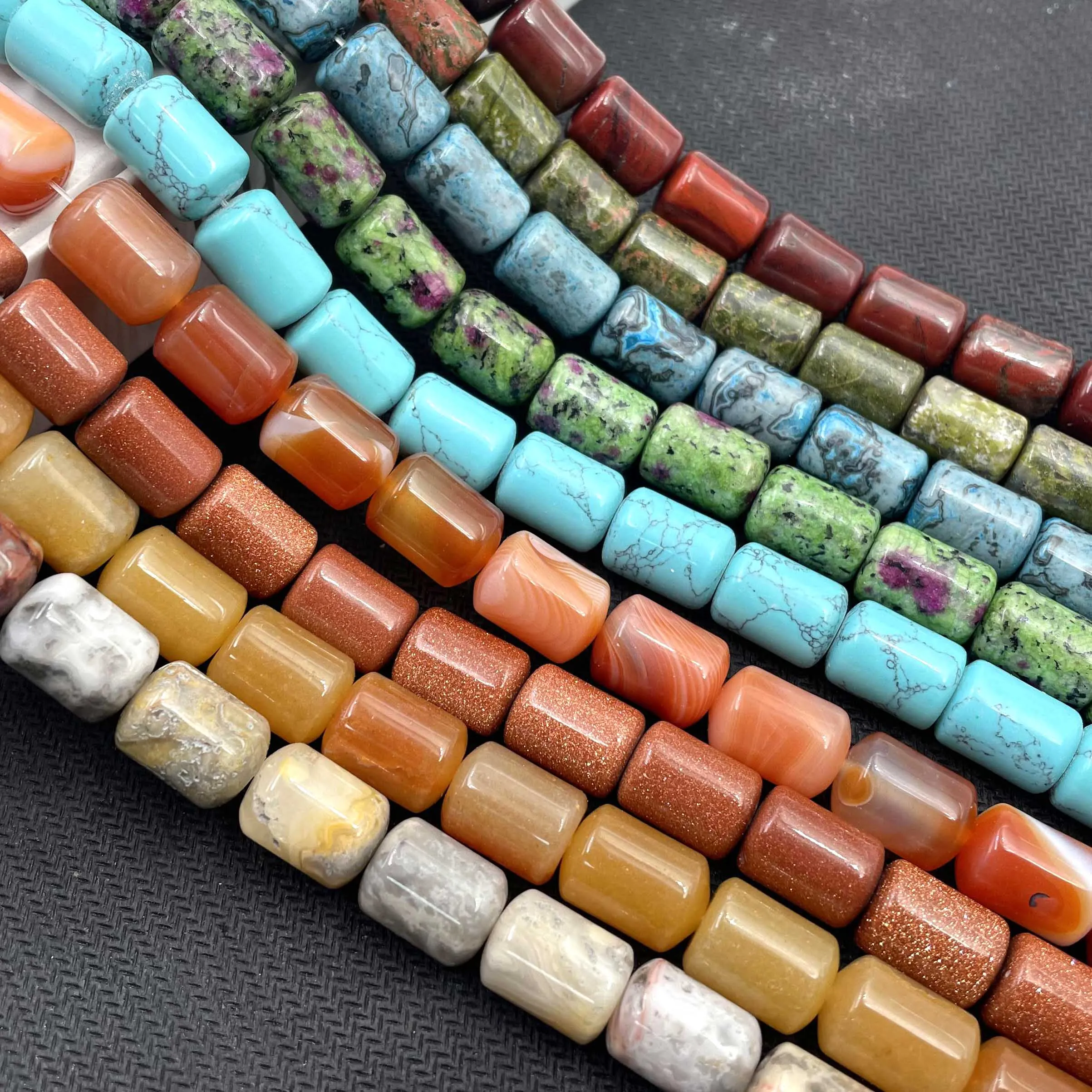 Natural Stones Cylinder Shape Agates Jades Loose Spacer Beads For Jewelry Making DIY Chakra Bracelet Necklace Accessories