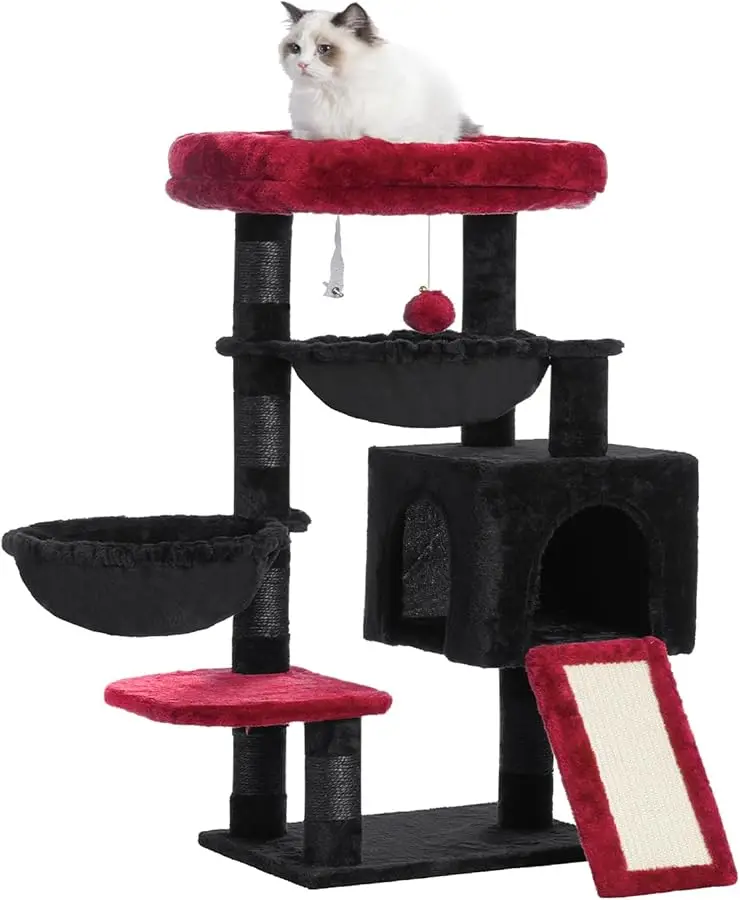 

Hey-brother Gothic Cat Tree, Cat Tower for Indoor Cats, Cat House with Large Padded Bed, Cozy Condo, Hammocks, Sisal Scratching