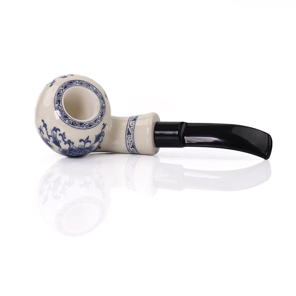 Chinese Ceramic Tobacco Pipe Set, Smoking Pipes, Blue and White Porcelain Decorations, A Set of Smoking Pipes with Pipe Racks