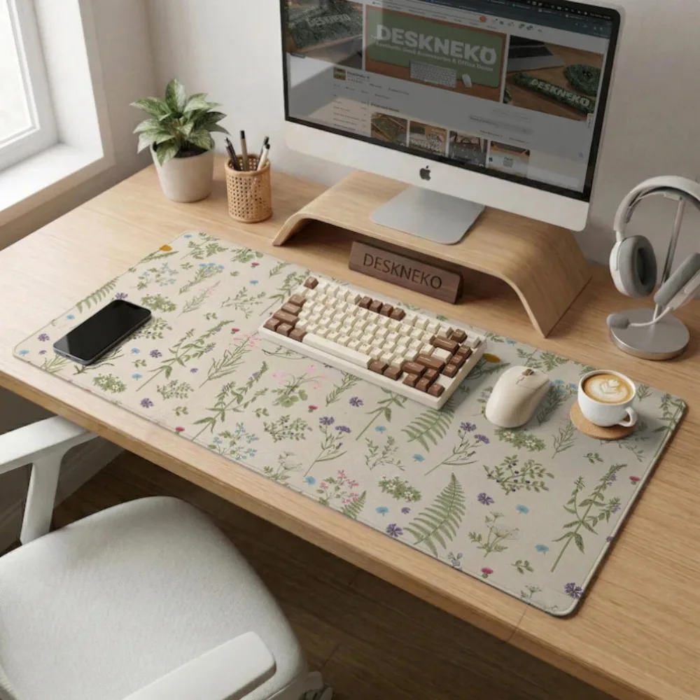 Floral Table Mats, Country-Style Wildflower Mouse Pads, Plant Beige Office Decorations Alfombrillas Para Escritorio