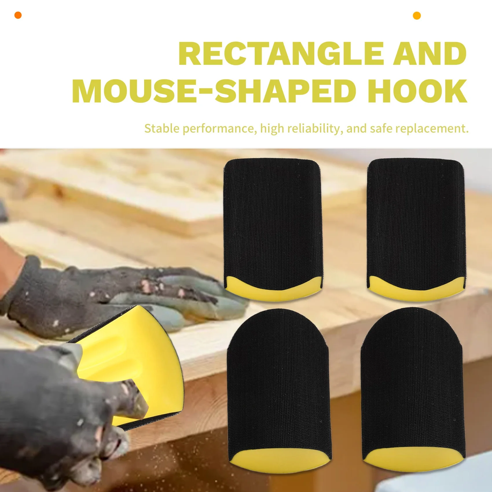 ABFI 6 Inch Hand Sanding Blocks Rectangle And Mouse-Shaped Hook For Woodworking Hook Backing Sandpaper Holder 5Pcs