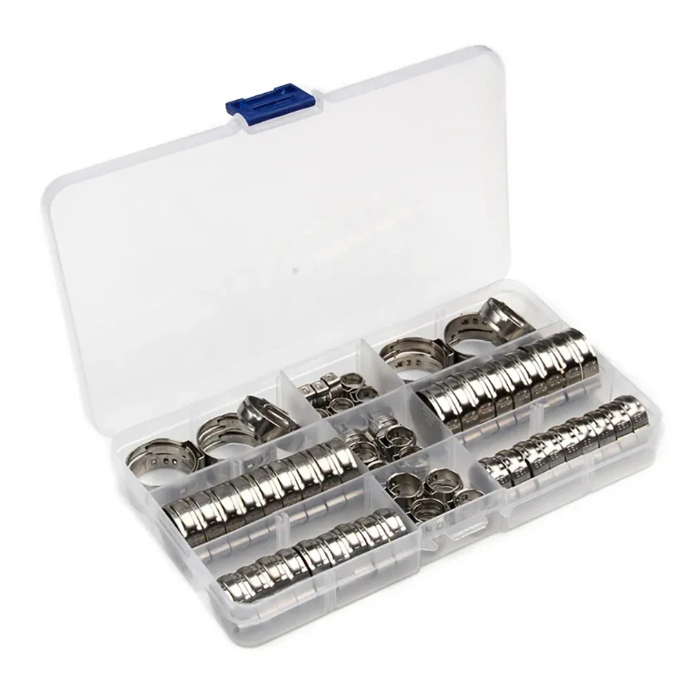 80 Stück 304 Edelstahl Crimp-Schlauchschellen Einzelohr-Schlauchschelle Stufenlose Schlauchschellen Cinches Ringe + Schlauchschelle Klemmzange – Detail 3