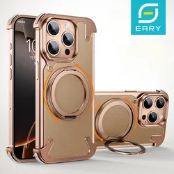Eary for iPhone 17 16 15 Pro Max Phone Case for Magsafe Kickstand 360°Rotatable Stand Leather Shells Frameless Shockproof Cover