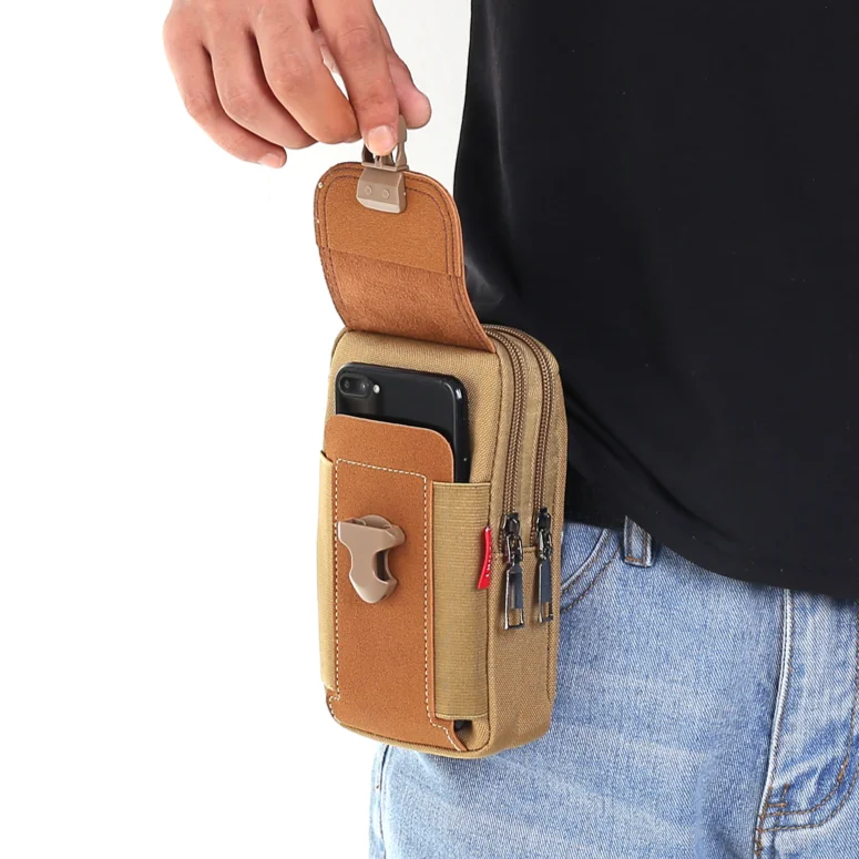 Phone Holster Bag Molle Waist Pouches Men Fashion Small Tactical Duty Belt Bag Multi-zipper Bum Bag Canvas Mini Fanny Purse 2023