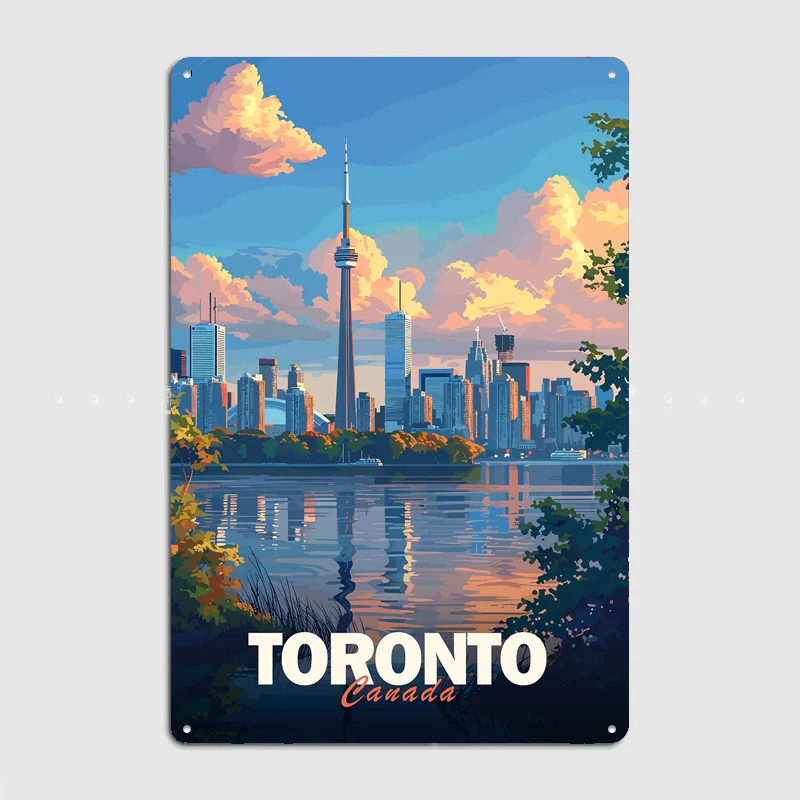 Toronto Skyline Sunset Metal Custom Sign Living Room Wall Indoor Decor Room Decoration Bedroom Posters Home Decor