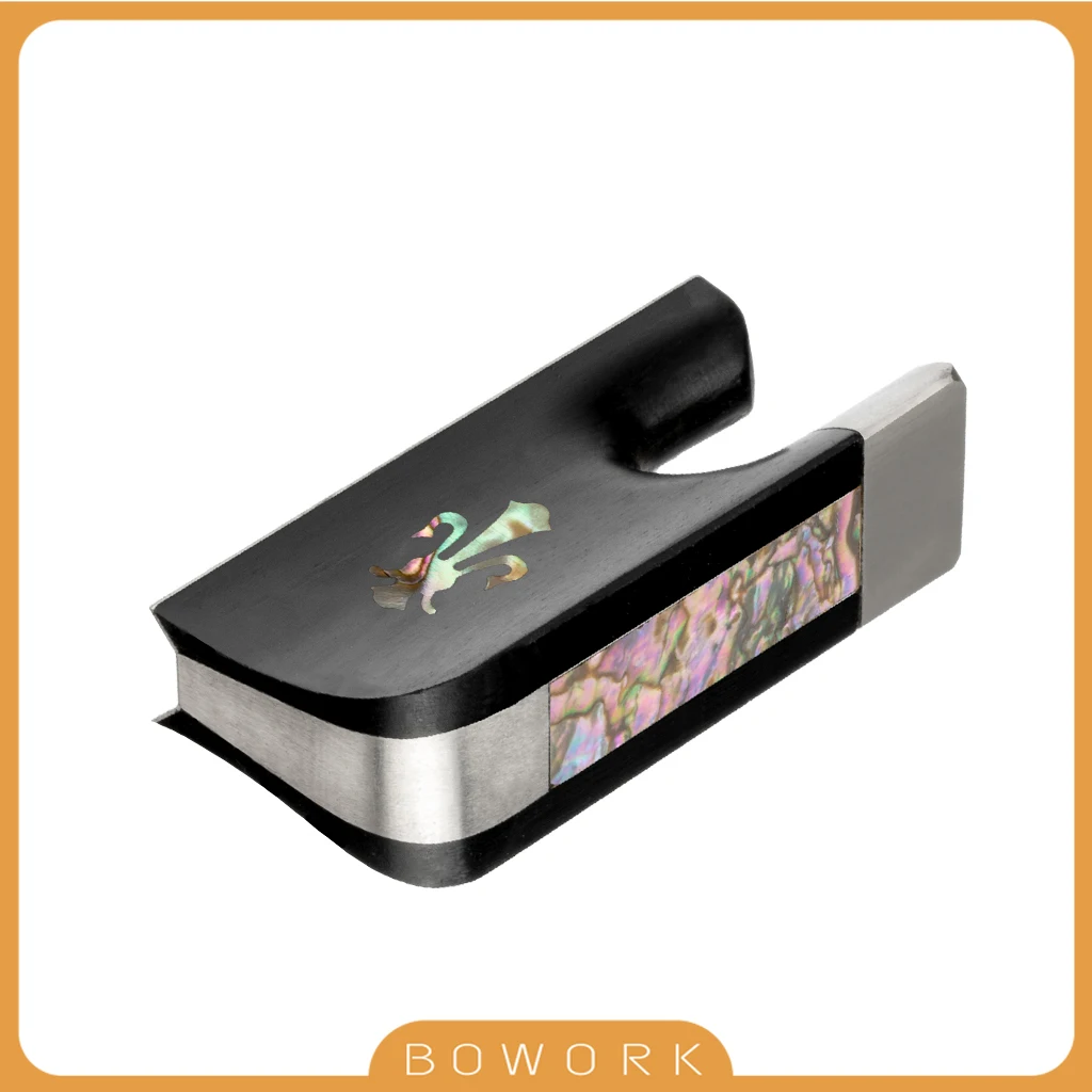 BOWORK 4/4 Cello Bow Parts Ebony Frog W/Fleur-de-lis Inlay & Abalone Slide Sterling Silver Mounted Ferrule Cello Bow Accessories
