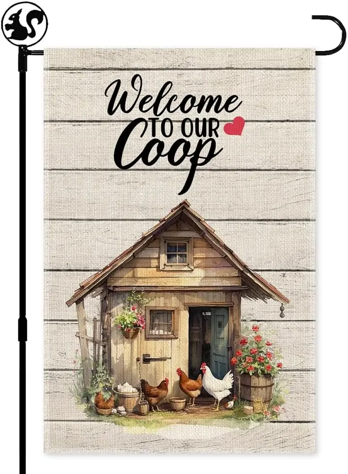Welcom To Our Coop Garden Flag, 12x18 in Double Sided Farmhouse Chicken Coop Outdoor Decor Yard Flag Gifts, Welcome to the F hhz