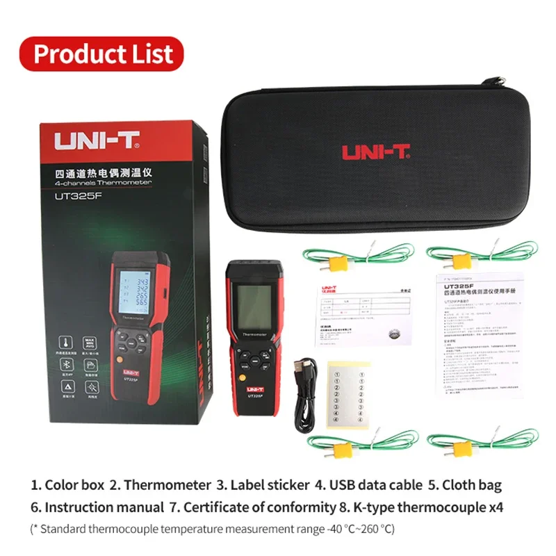 UNI-T UT325F  4 Channel Digital Thermometer J/T/E/R/S/N/K Type Thermocouple Temperature Meter High Precision Bluetooth