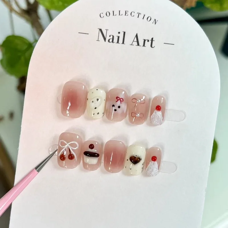 

10 шт., ручная работа, весна-лето, пресс для ногтей, бант, 3D типсы для ногтей, накладные ногти, съемные искусственные ногти для приклеивания, оптовая продажа, 2025 г.